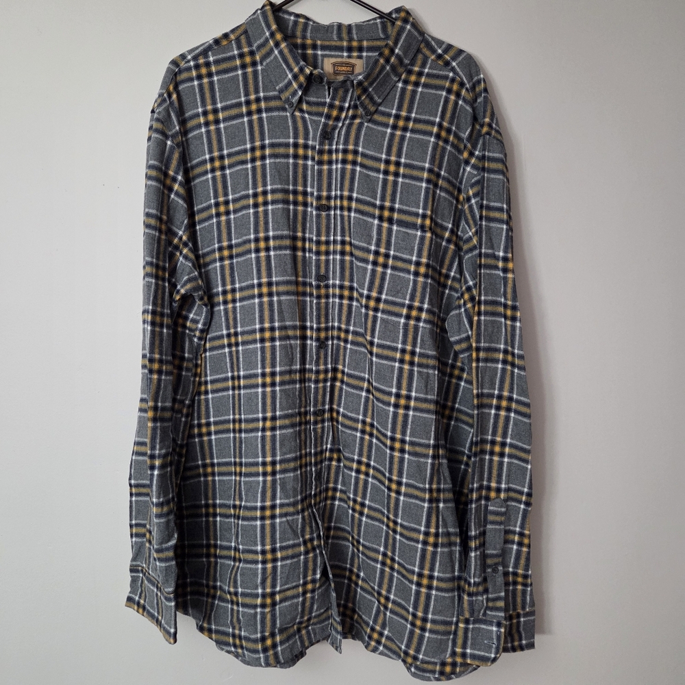 The Foundry co. 2XLT Cotton Plaid Long Sleeve Flannel Gray Cozy